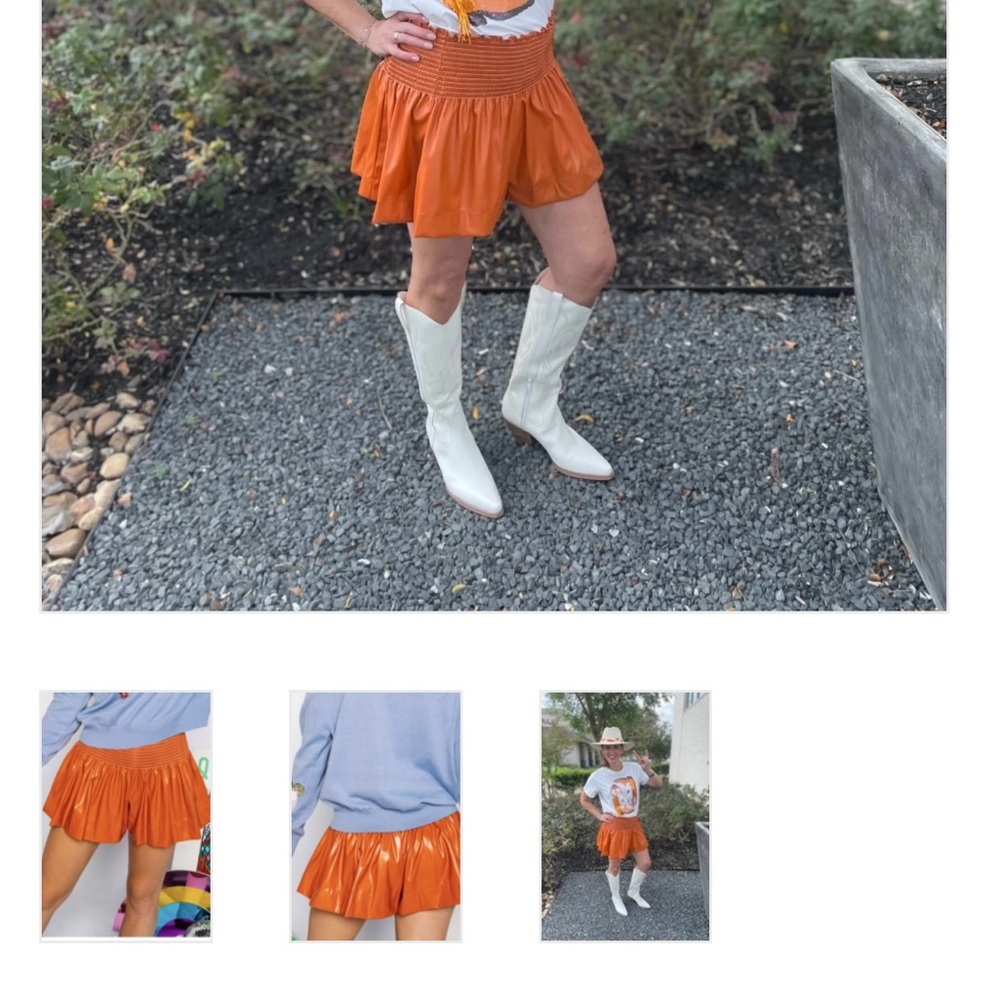 NWOT Queen of sparkles burnt orange leather swing shorts size medium 3” inseam